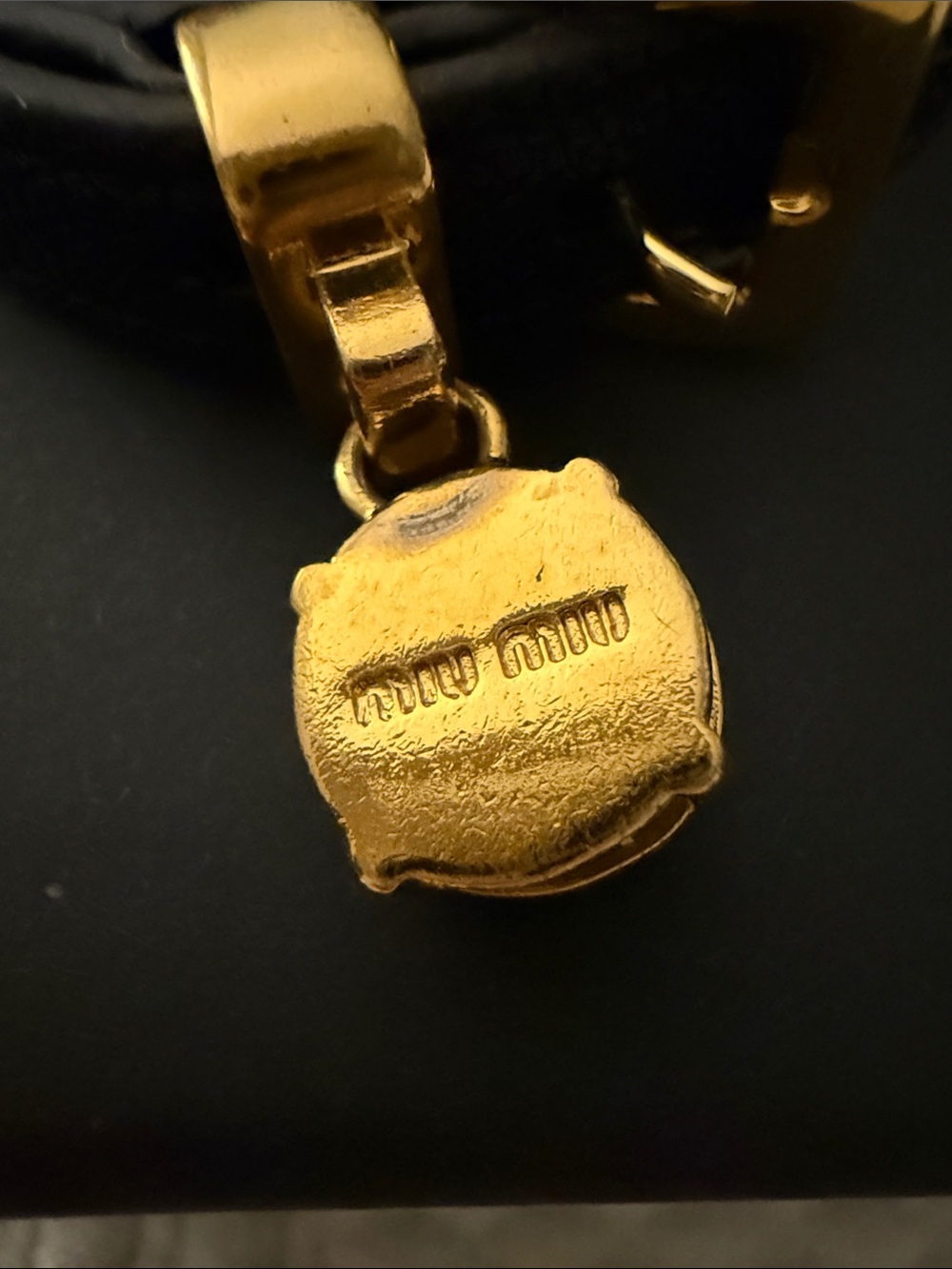 Miu Miu Black Leather Bracelet with Gold Hardware and Crystal Charm - Picture 4 of 7